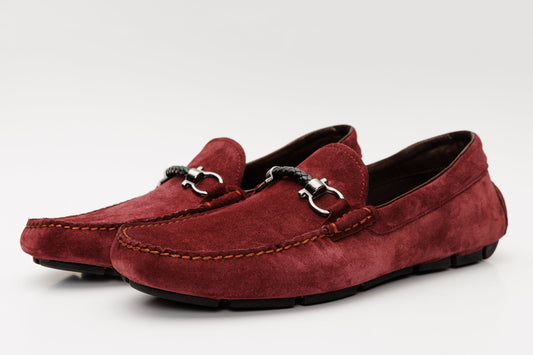 The Bari Burgundy Suede Leather Bit Drive Loafer Men Shoe