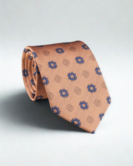 Patterned tie on a light gray background