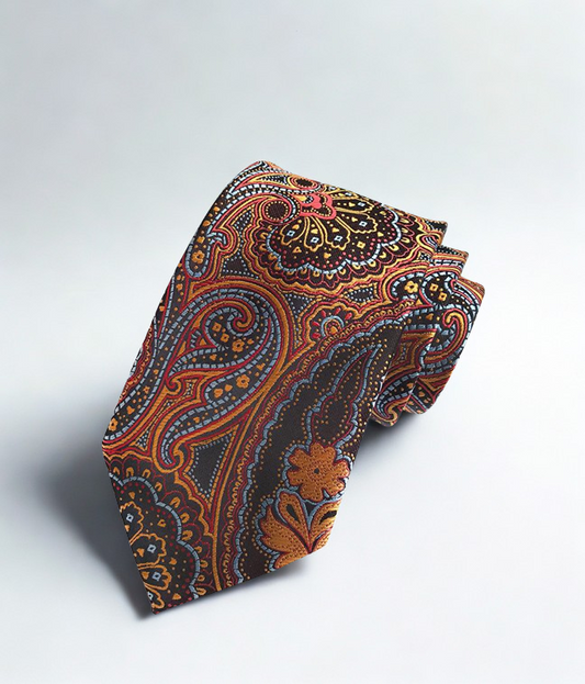 Patterned tie on a light gray background