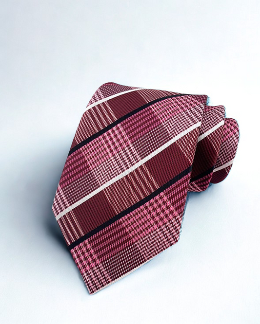 Red plaid tie on a light gray background