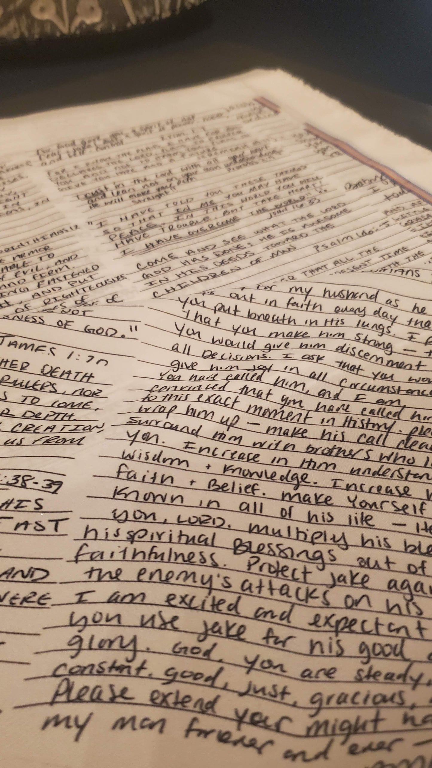 Close-up of custom love note suit lining with different note