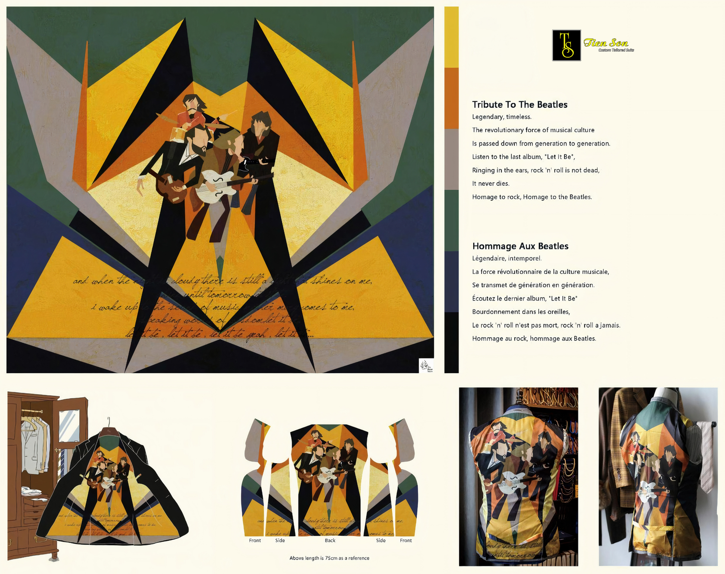 Custm Suit Lining contain the art that show tribute to the Beatles