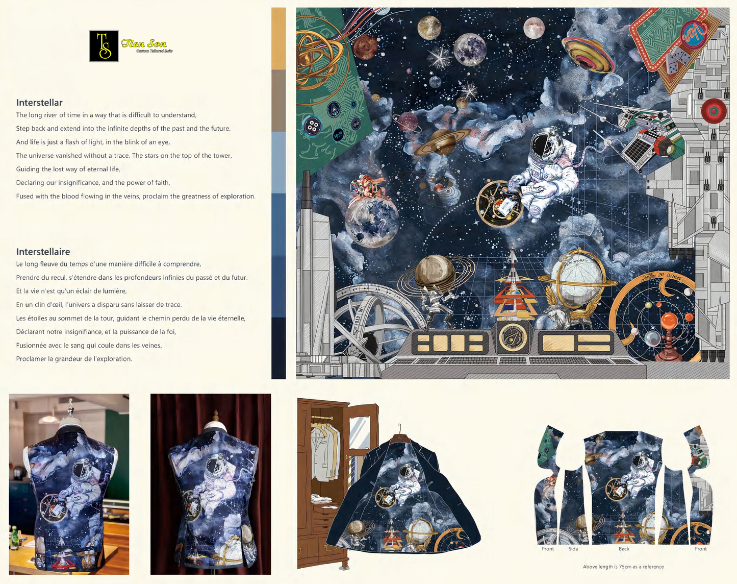 A Custom Suit Lining feature astronaut and have a space theme.