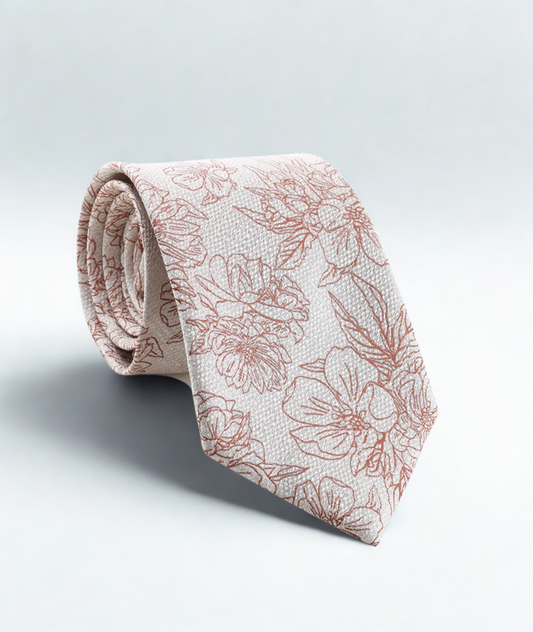 Floral patterned off-white tie on a light gray background