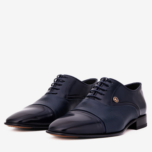 The Rockwell Handmade Navy Blue Leather Cap Toe Men Oxford Shoe
