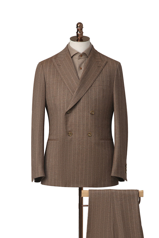 The Boardroom Baron Double-Breasted Suit | Brown Pinstripe Suit