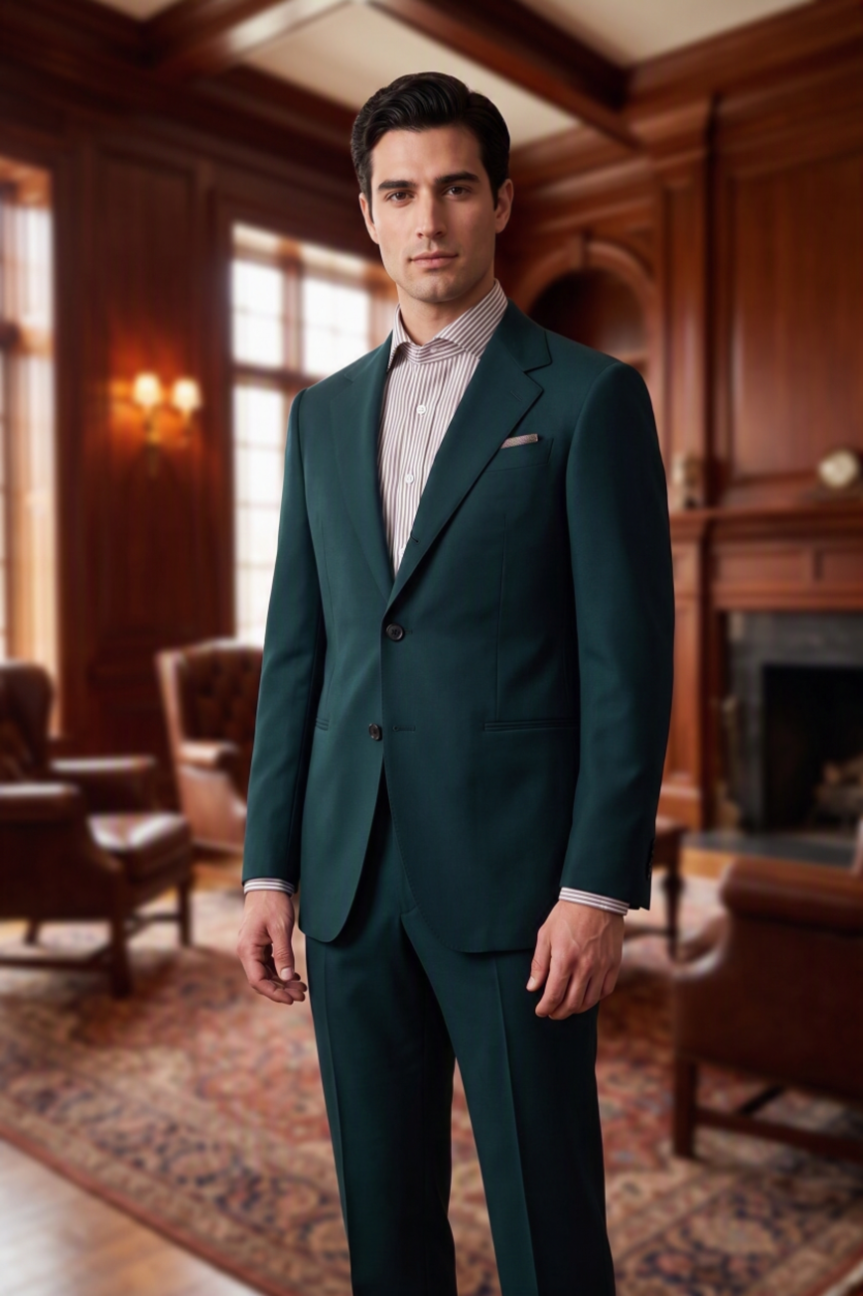 emerald green dress suit The Commander Merino Wool Size:dress size pants : 30 Unfinished bottom Prom Dresses Columbus Ohio Men Dark brown nappa Green tuxedo suit Full satin lining for