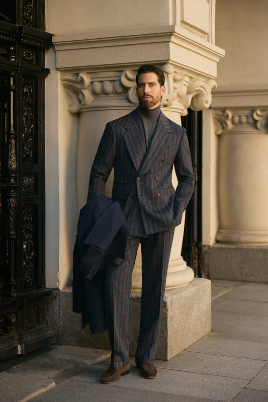 The Shadow Stripe Cashmere Flannel Suit | Grey Cashmere Suit