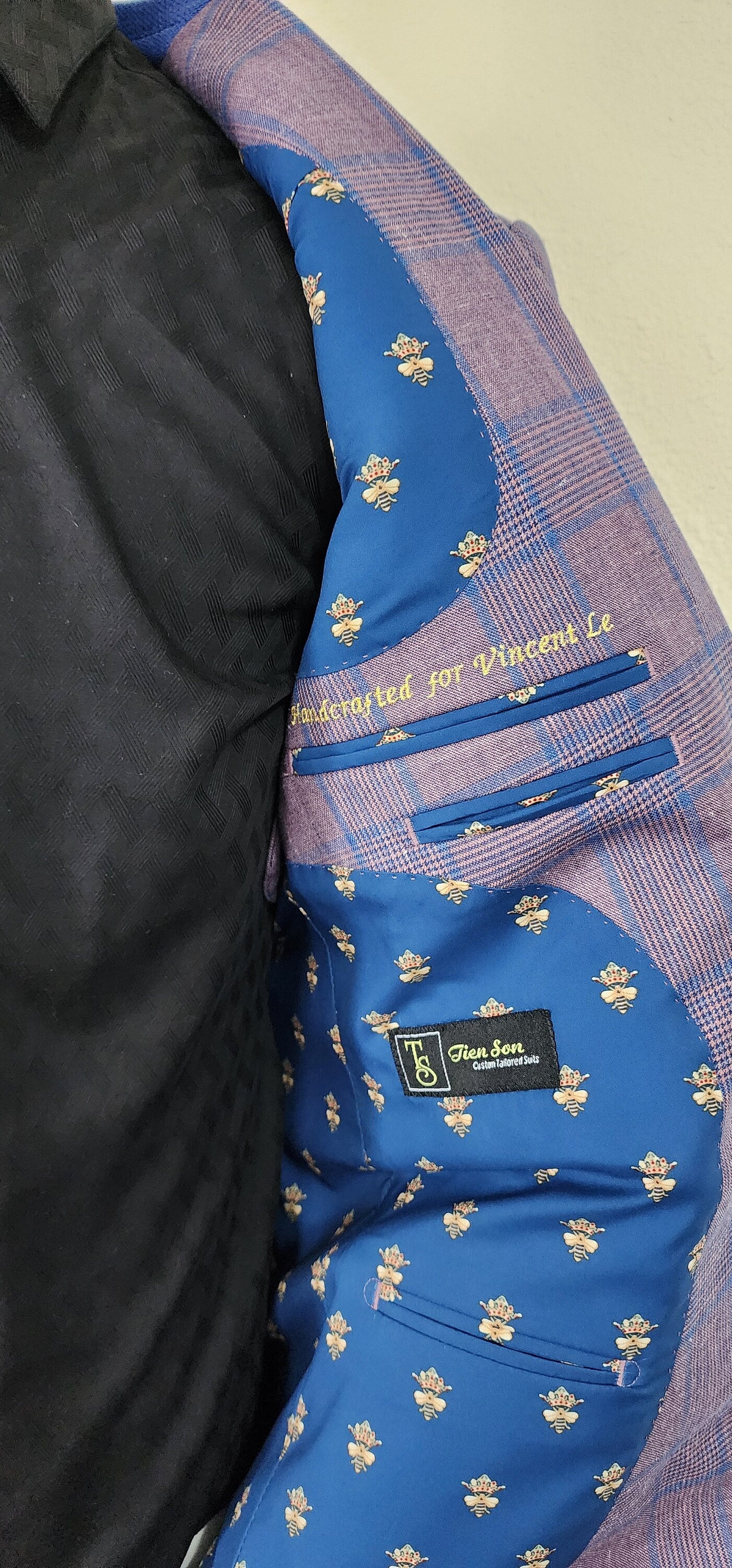 plaid mens; sport coat. This glen plaid sport coat has blue accents throughout. Spot coat pairs great with jeans, chinos, and slacks. mens custom sport coat is a great gift for him. Perfect rehearsal dinner jacket for a wedding.