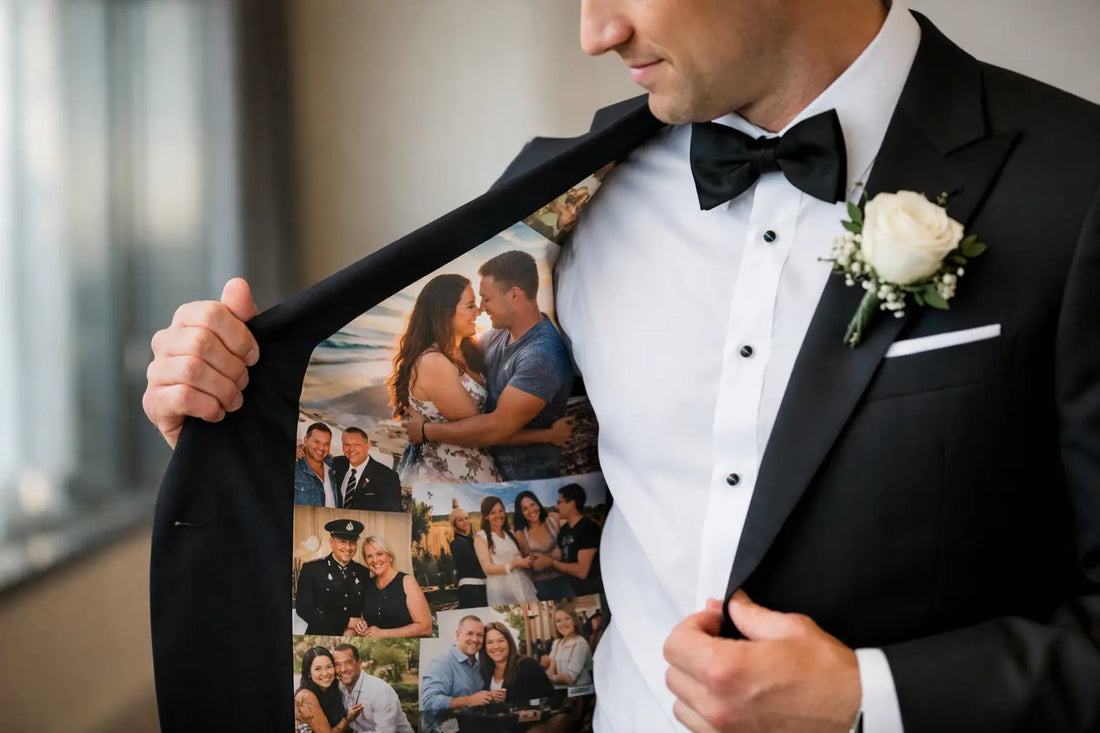 Memorial Photo Lining Suit Example for Grooms