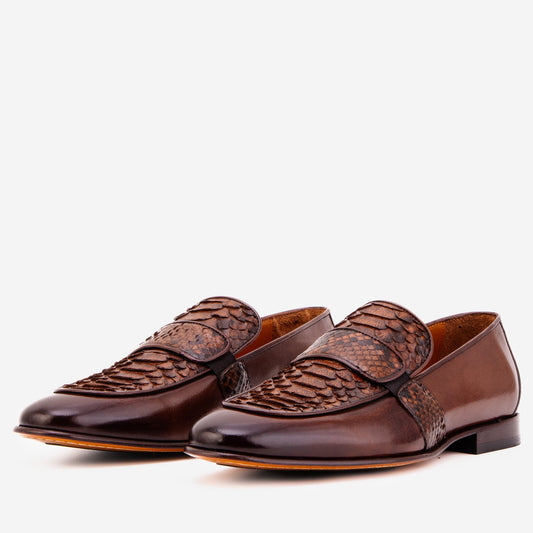 The Dorian Tan Python &amp; Baby Buffalo Leather Loafer Men Shoe