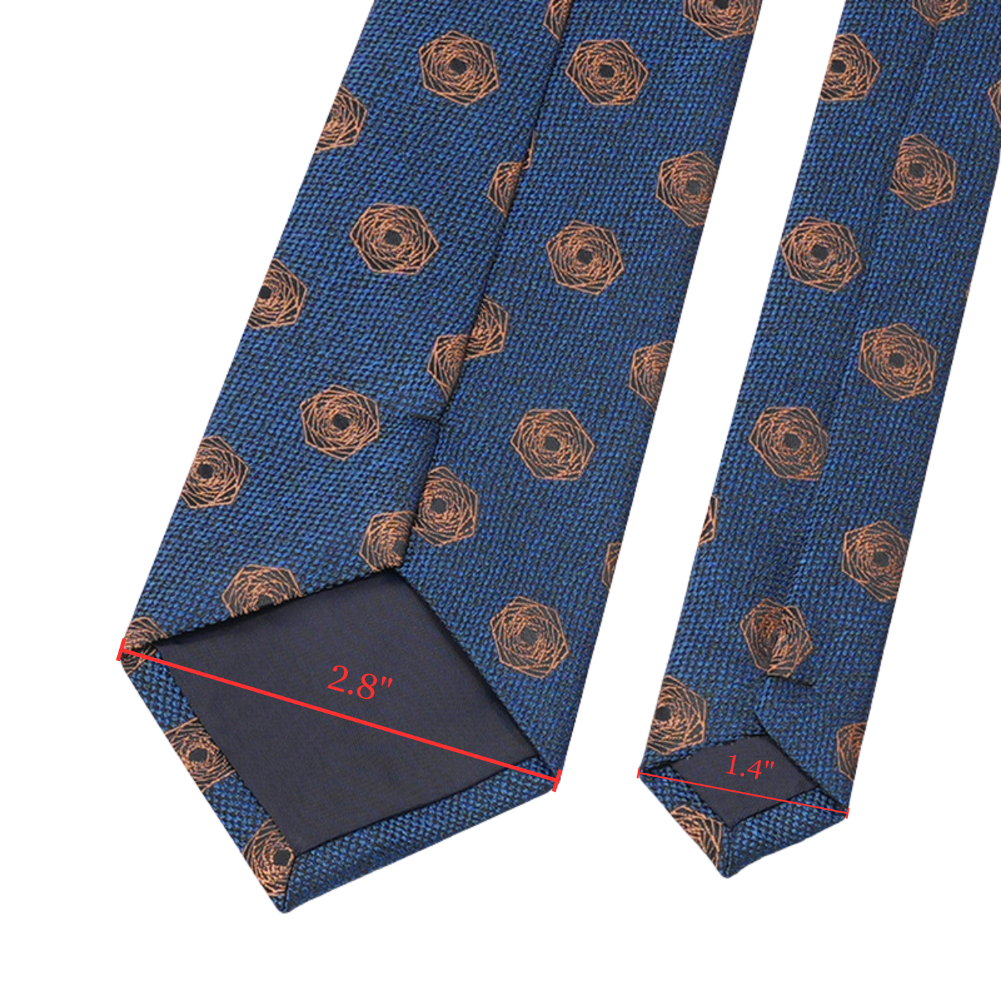 2.8 inch tie size. Showcase the widths of the tie.