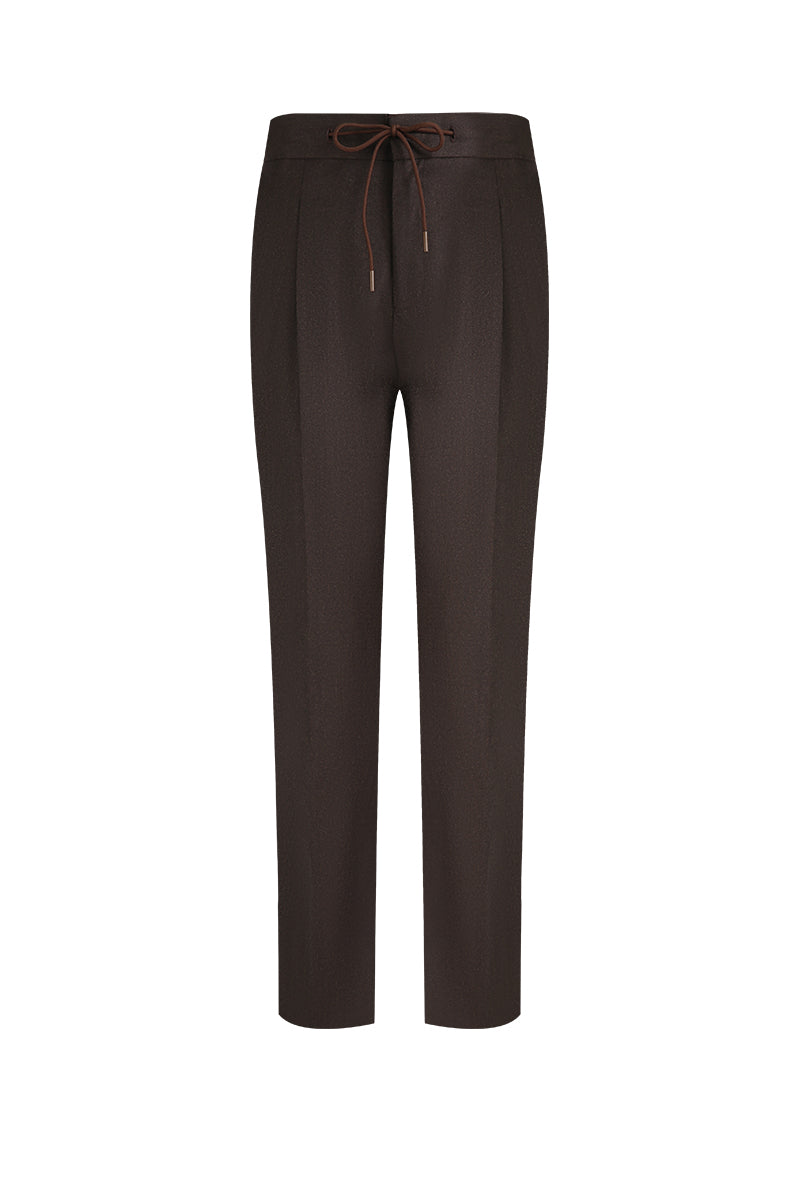 Brown pants with a drawstring on a white background
