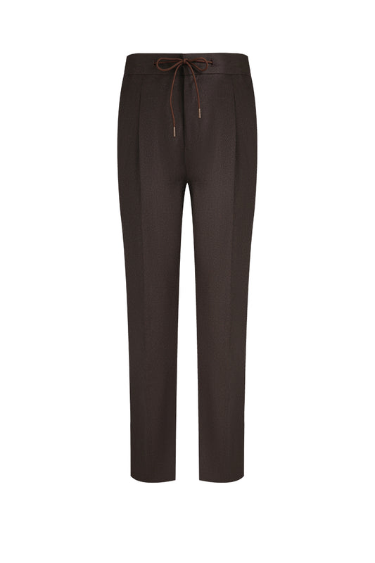 Brown pants with a drawstring on a white background