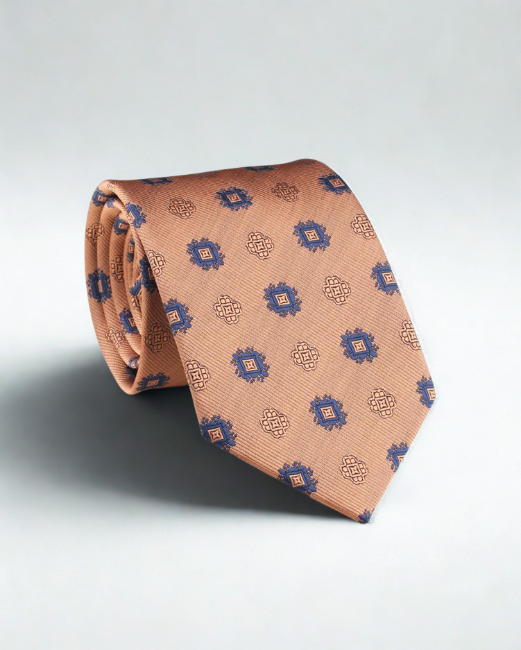 Patterned tie on a light gray background