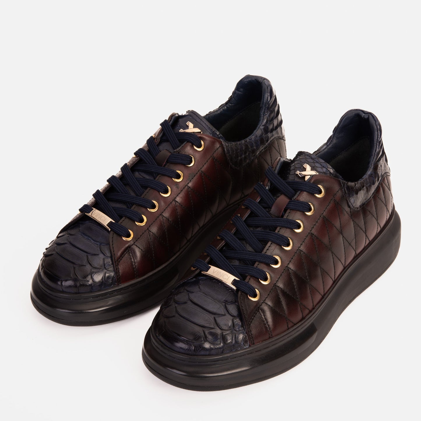 The Adler Navy Blue & Burgundy Snk Leather Men Sneaker Limited Edition