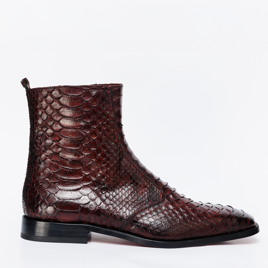 The Boss Burgundy Pythn Snk Zip-Up Leather Men Boot Limited Edition