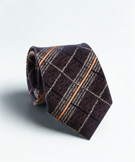 Plaid pattern tie, with Chestnut color mix with white and orange.