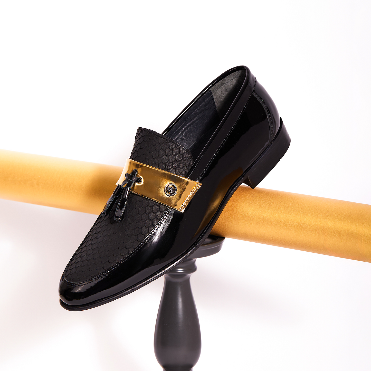 The Imperial Black & Gold Leather Men Dress Shoe