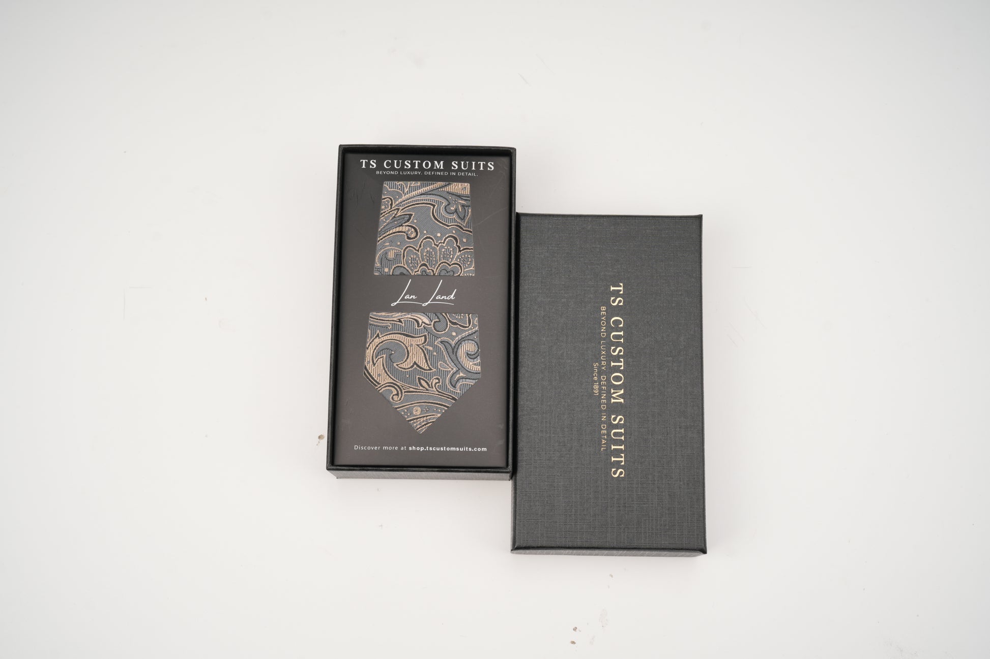Gray Paisley Silk Tie with box