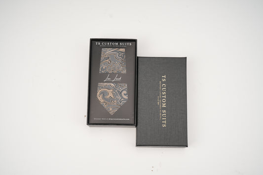 Gray Paisley Silk Tie with box