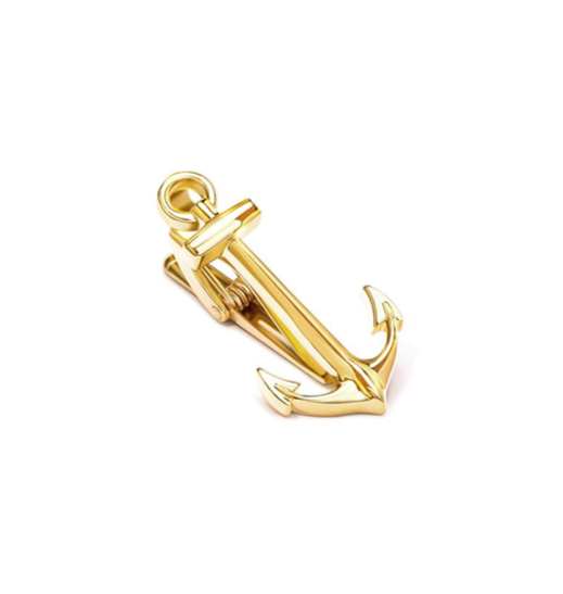 gold tie bar with anchor design.