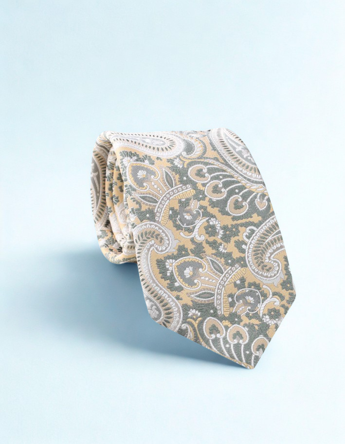 Patterned tie on a light blue background