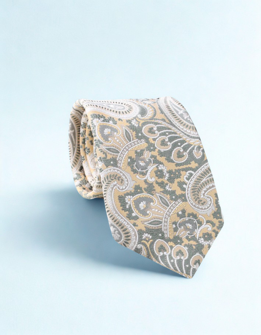 Patterned tie on a light blue background