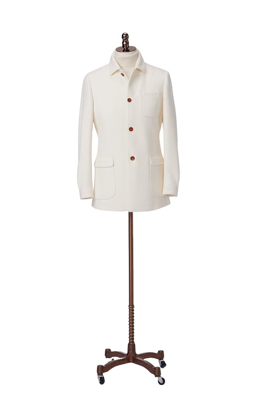 White jacket on a mannequin with a white background