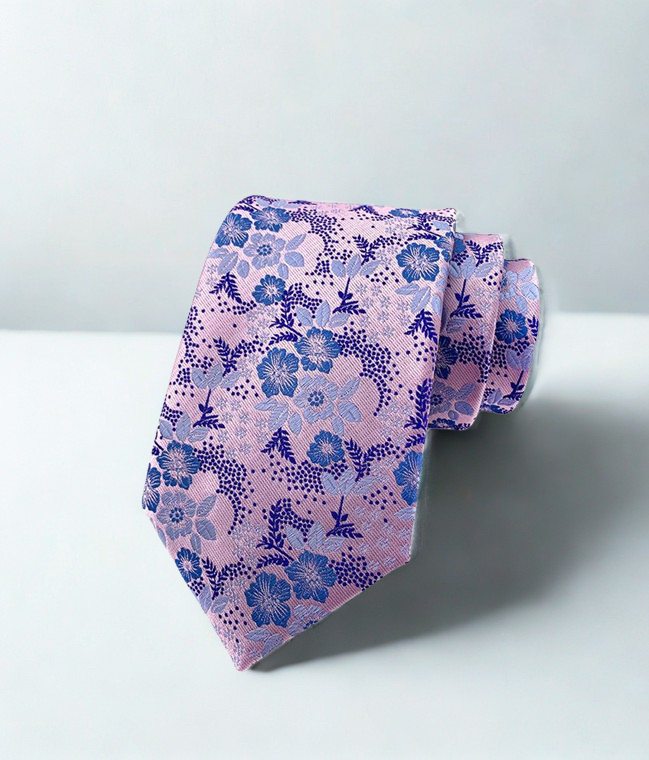 Floral patterned tie on a light gray background