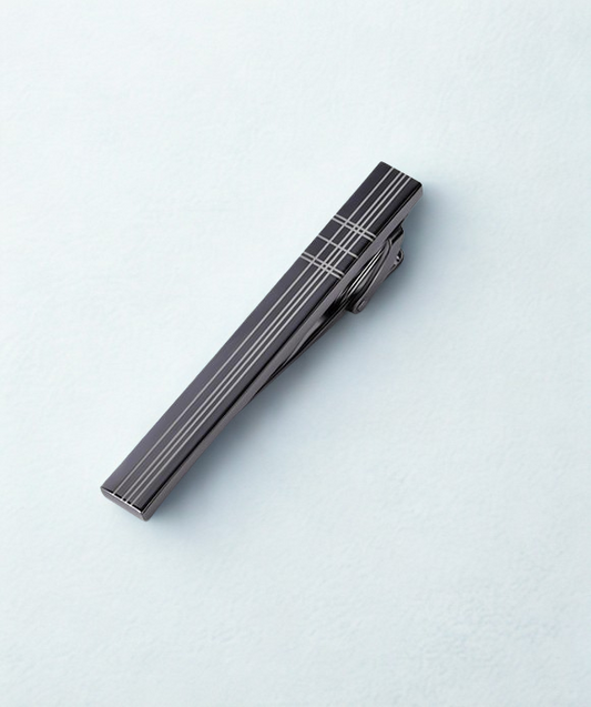 Black tie bar with stripe on a white background.