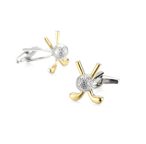 Pair of gold and silver cufflinks on a white background