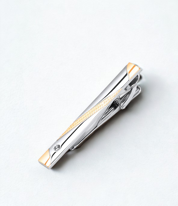 silver and gold on the same tie bar.