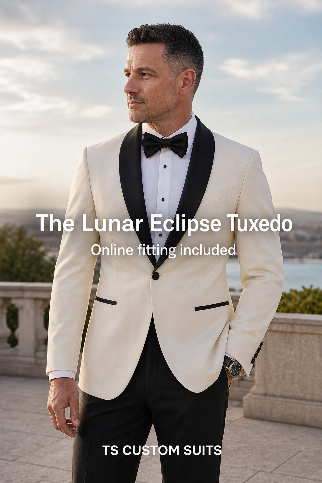 The Lunar Eclipse Tuxedo | Ivory Shawl Lapel Tuxedo