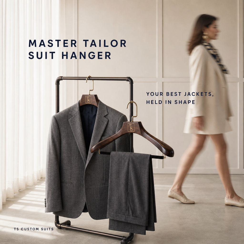 The Master Tailor Luxury Suit Hanger - Premium Wood & Velvet Bar