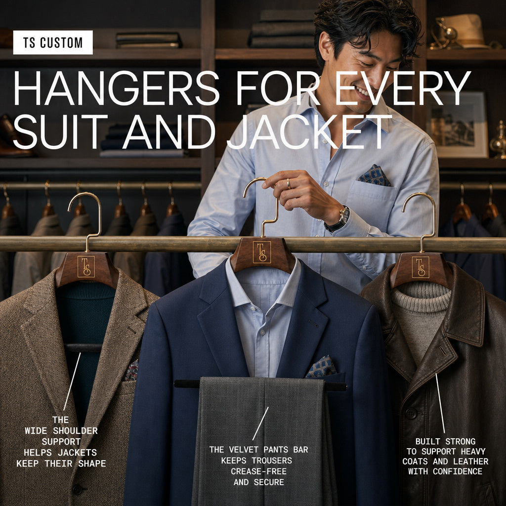 The Master Tailor Luxury Suit Hanger - Premium Wood & Velvet Bar