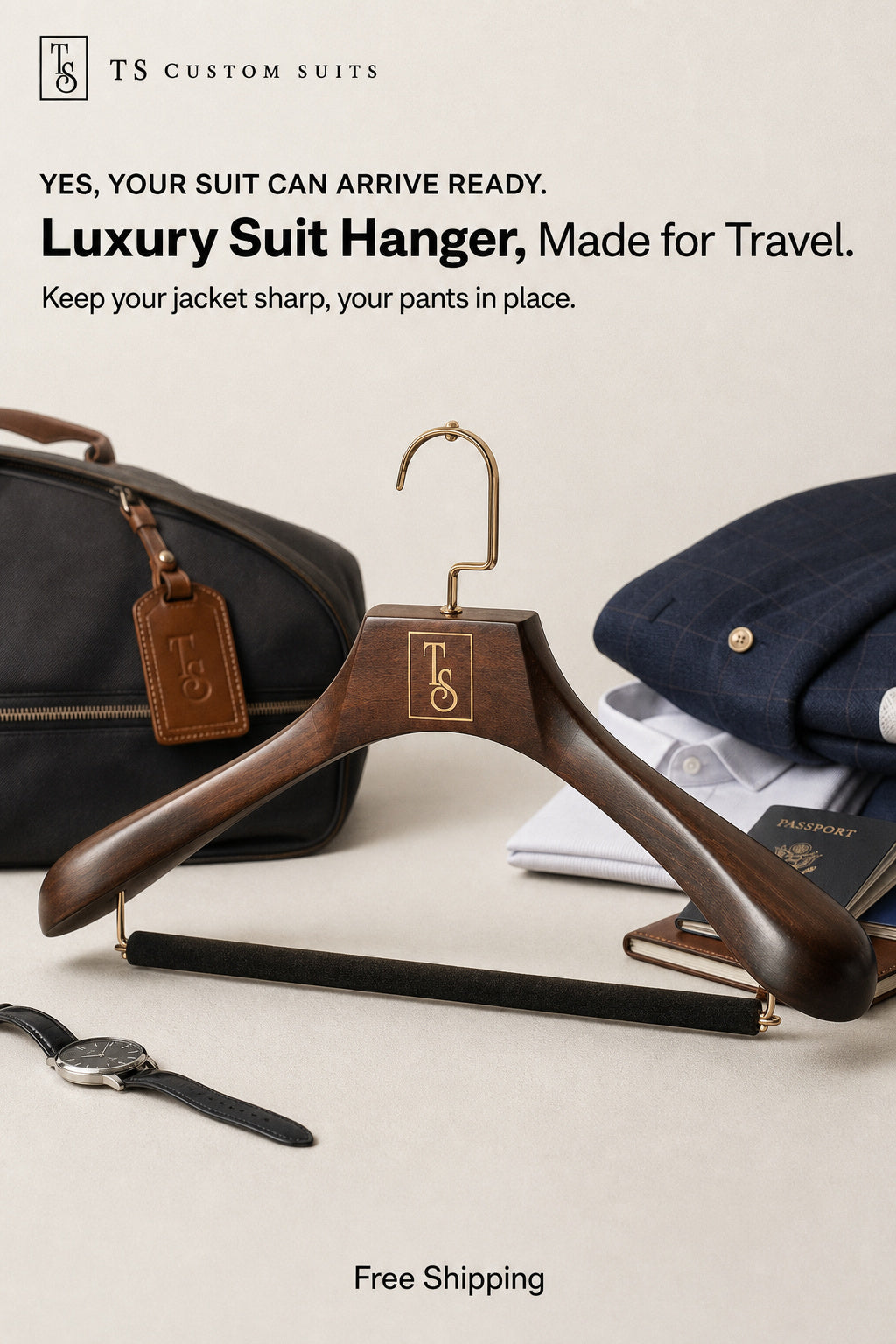 The Master Tailor Luxury Suit Hanger - Premium Wood & Velvet Bar
