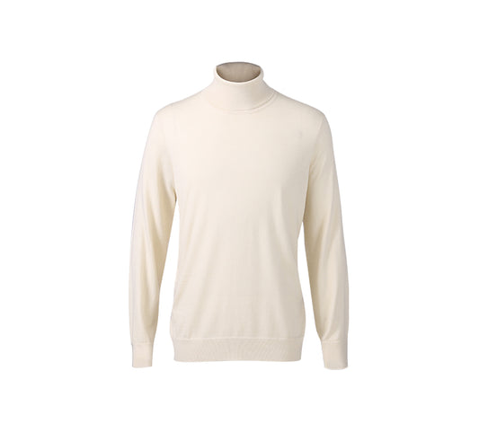 Cream color turtleneck cashmere sweater on a white background
