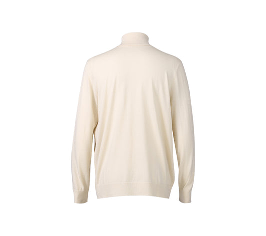 Back of a cream cashmere sweater on a white background