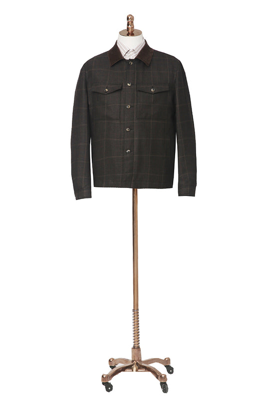 Dark checkered jacket on a mannequin against a white background