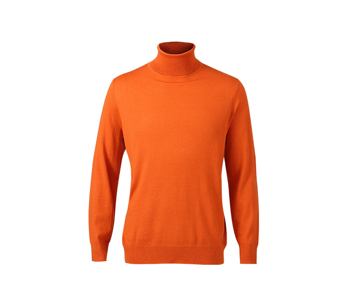 Orange turtleneck sweater on a white background