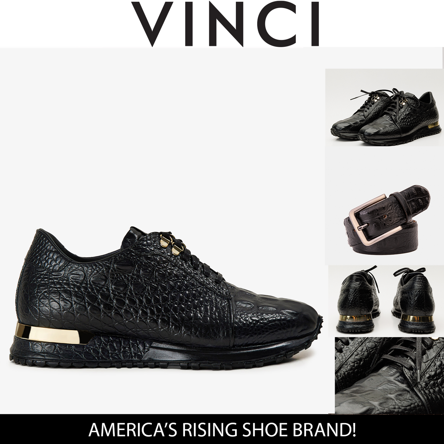 The Bomba Black Crocodile Leather Men Sneaker