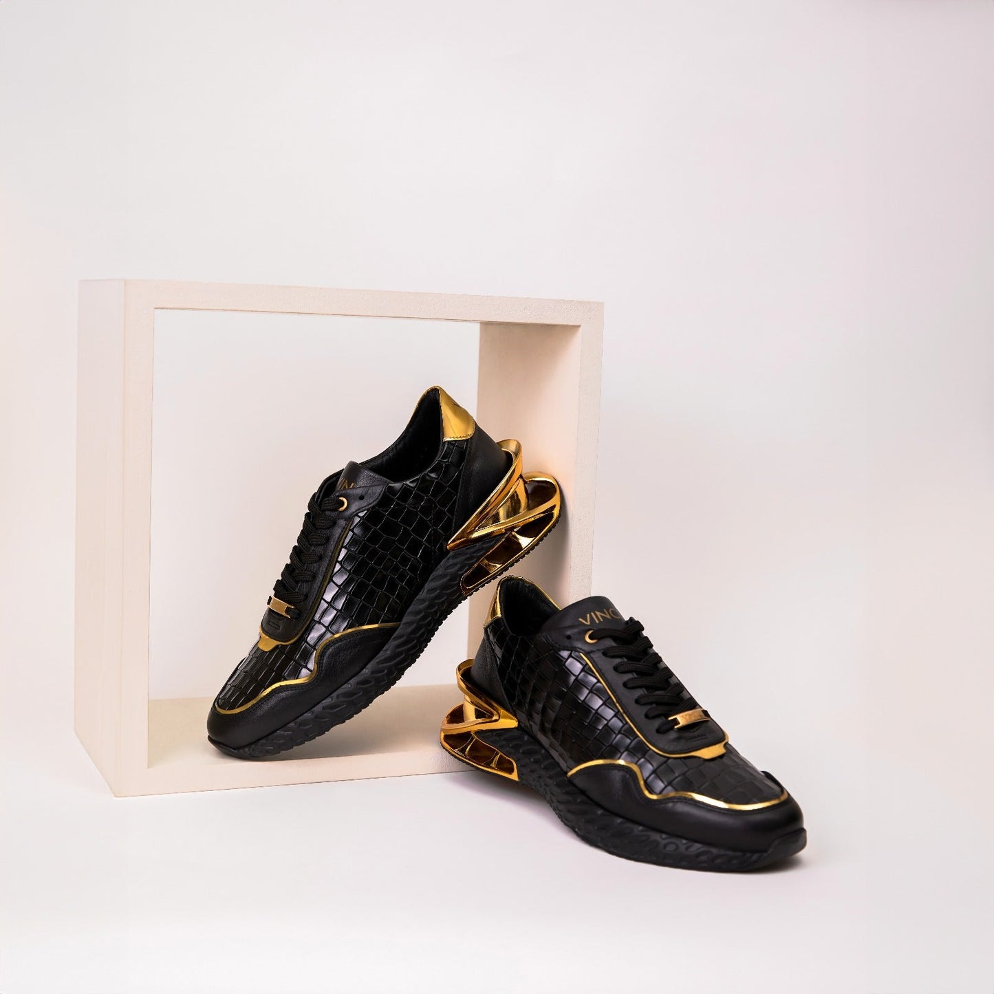 The Bellagio Black & Gold Leather Men Sneaker