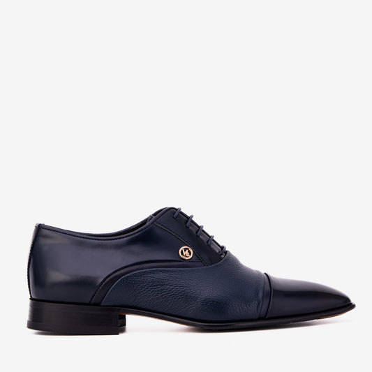 The Rockwell Handmade Navy Blue Leather Cap Toe Men Oxford Shoe
