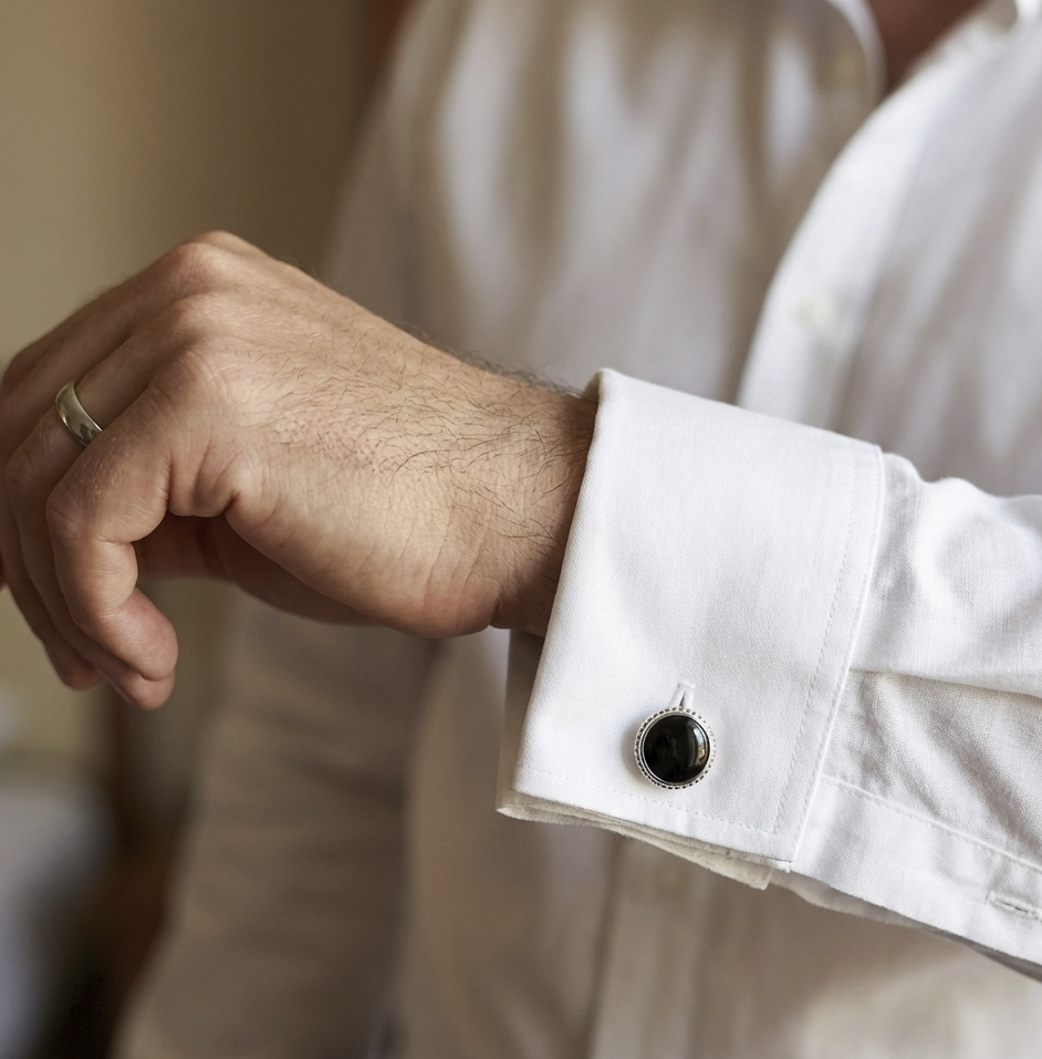 The Distinguished Crown Edge Black Onyx Cufflinks