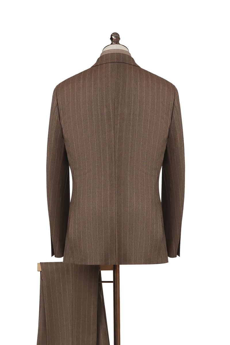 The Boardroom Baron Double-Breasted Suit | Brown Pinstripe Suit