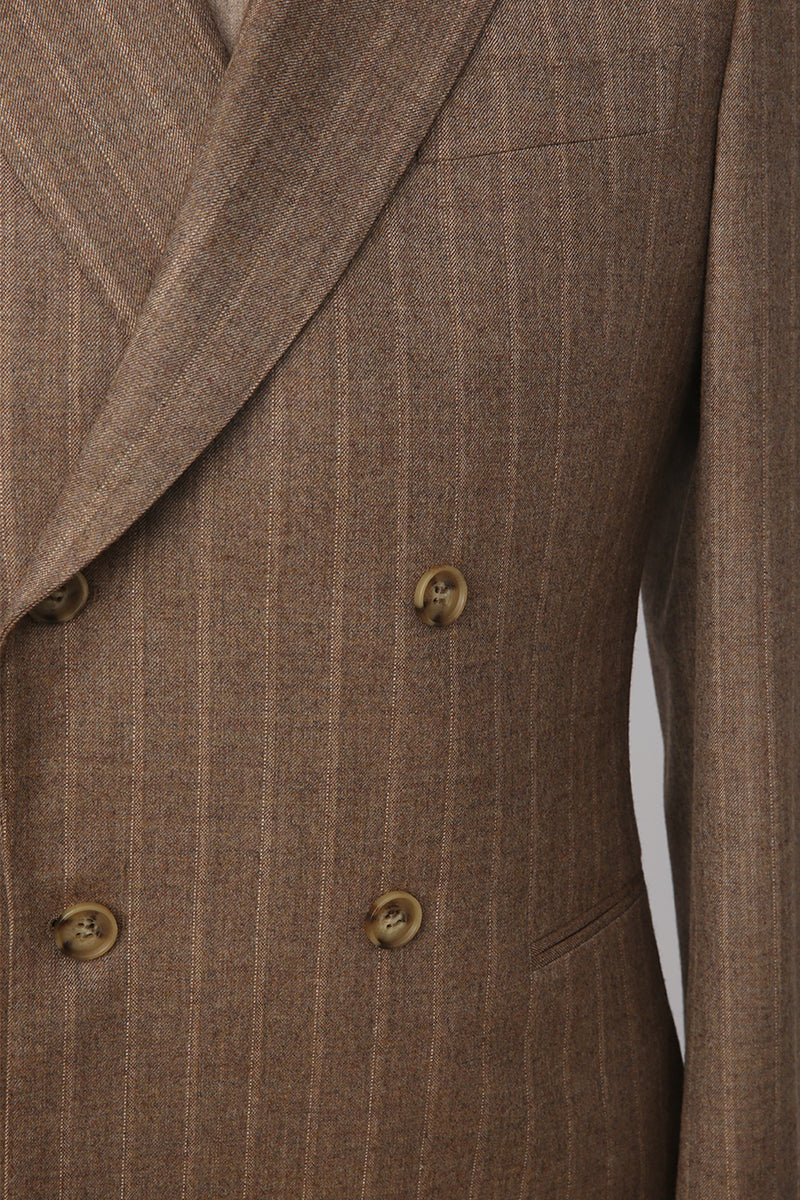 The Boardroom Baron Double-Breasted Suit | Brown Pinstripe Suit