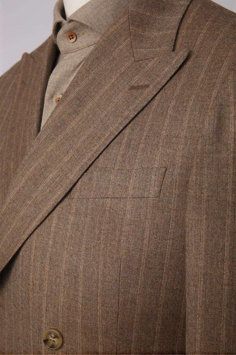 The Boardroom Baron Double-Breasted Suit | Brown Pinstripe Suit
