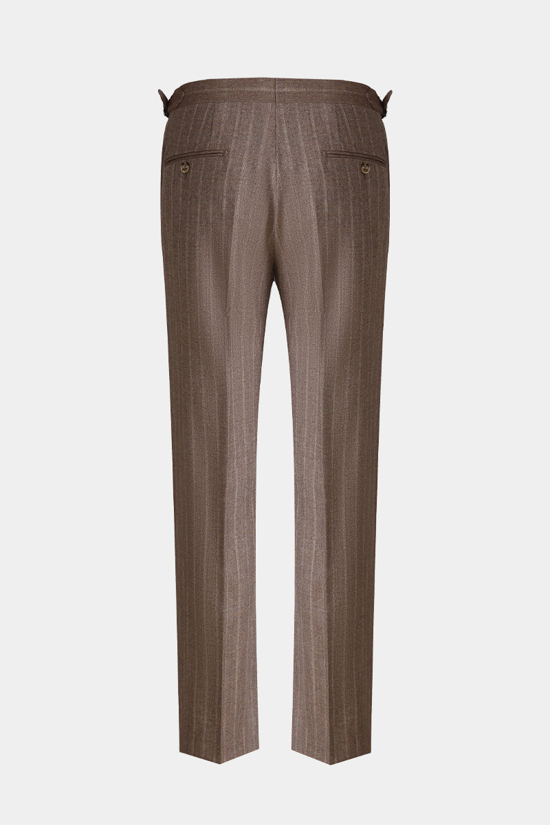 The Boardroom Baron Double-Breasted Suit | Brown Pinstripe Suit