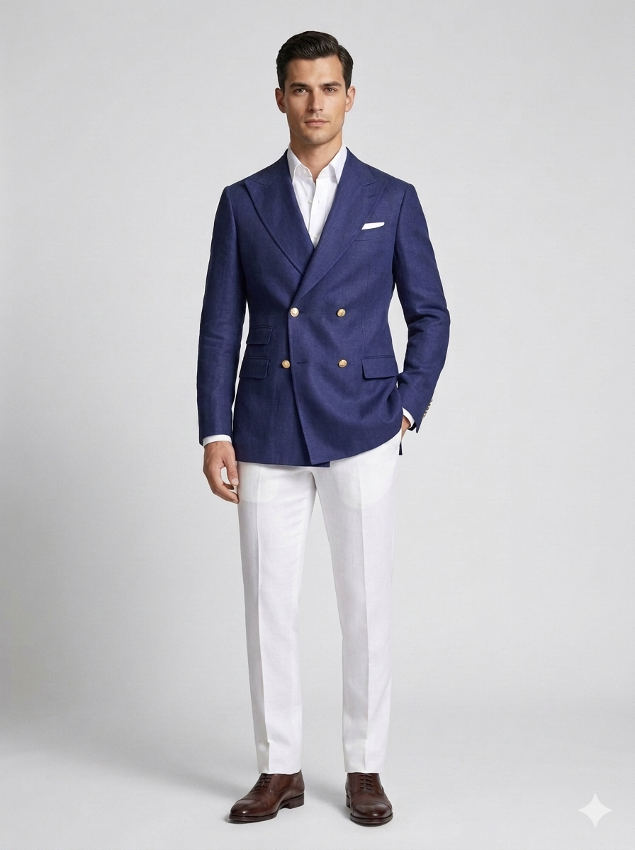 The Coastal Regent Double-Breasted Linen Sport Coat | Navy Linen Sport Coat